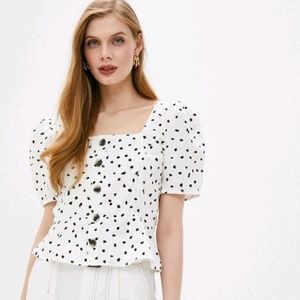 BR Puffed Sleeve Peplum Button Front Top
